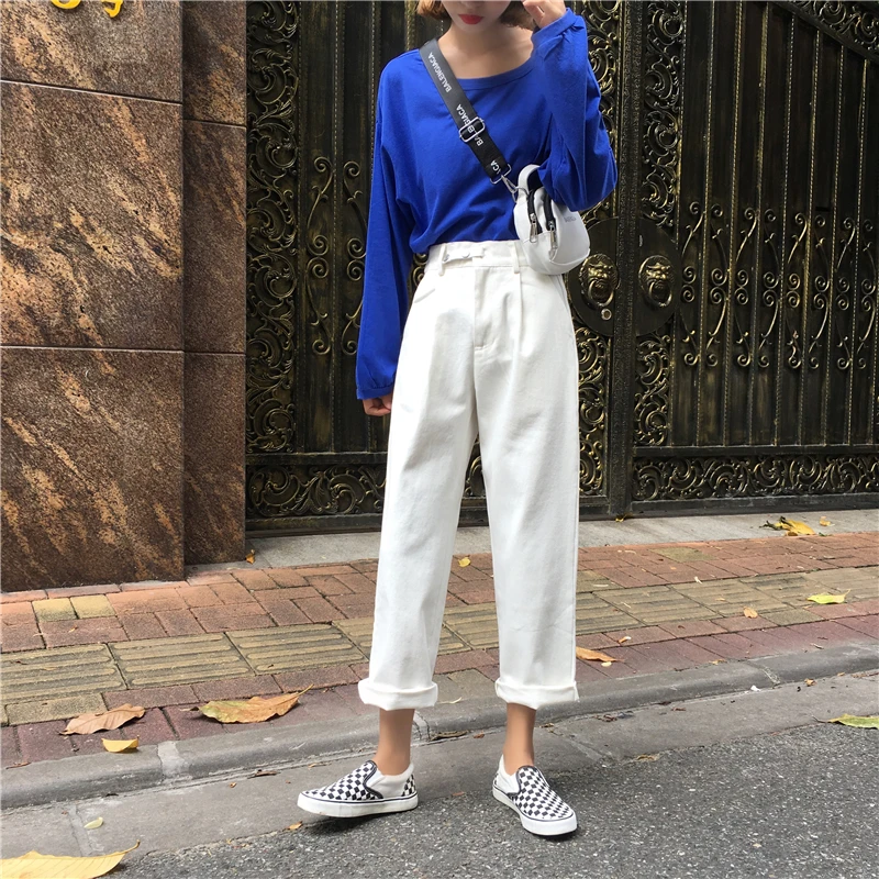 Mazefeng Новинка весна осень винтажные джинсы женские до щиколотки консервативный Стиль Джинсы женские свободные повседневные Прямые тонкие брюки