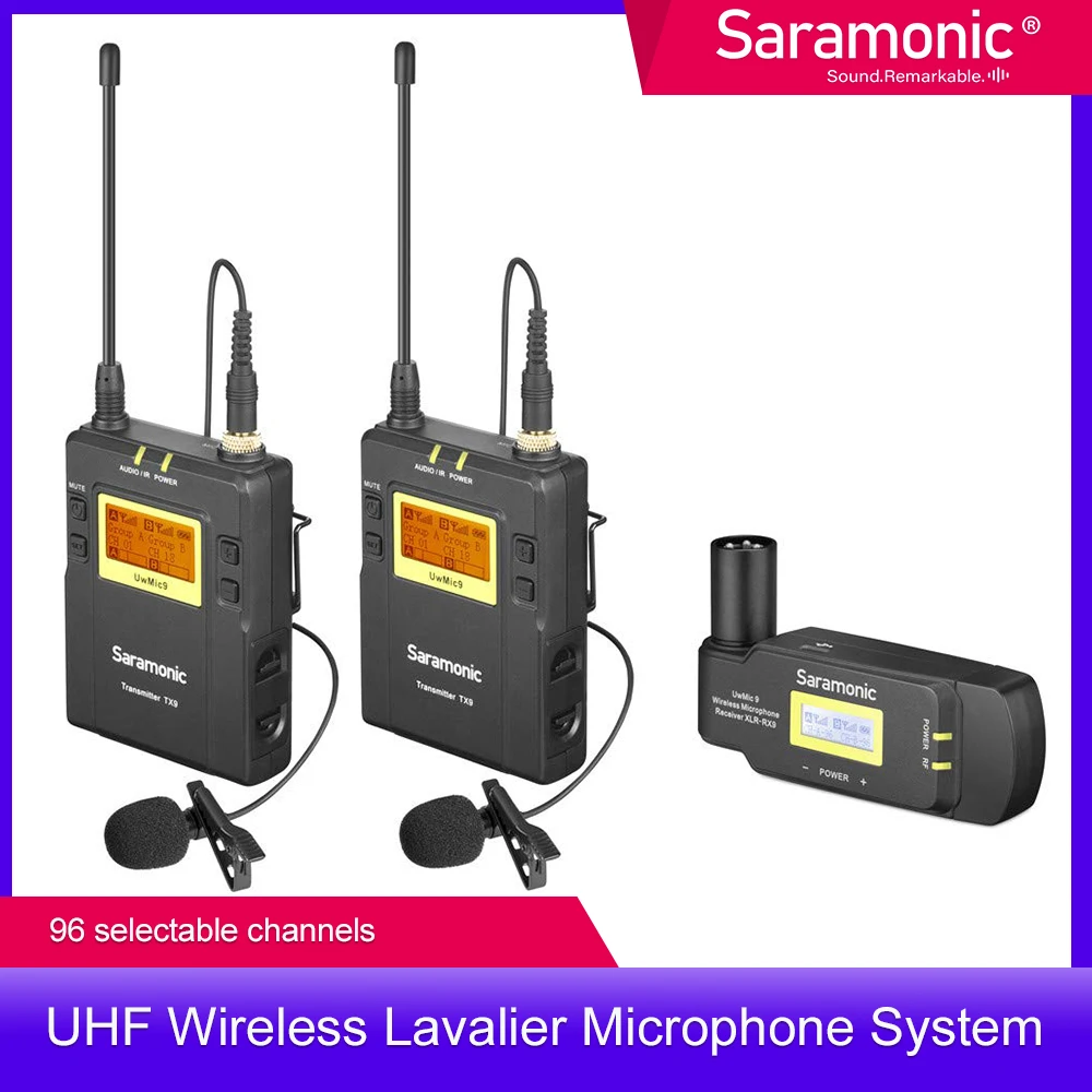 Saramonic UwMic9 TX9+RX-XLR9 Wireless Lavalier Microphone with Transmitter &amp XLR Battery Grip Receiver for Camera Camcorder |