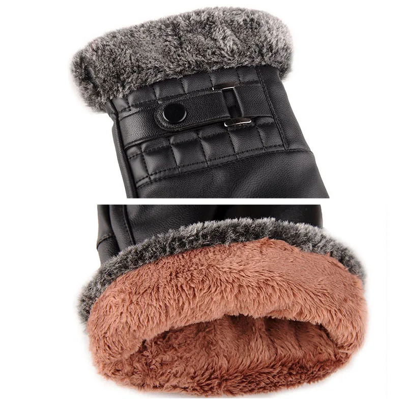 Новые зимние мужские теплые кожаные перчатки очень флисовые для спорта на