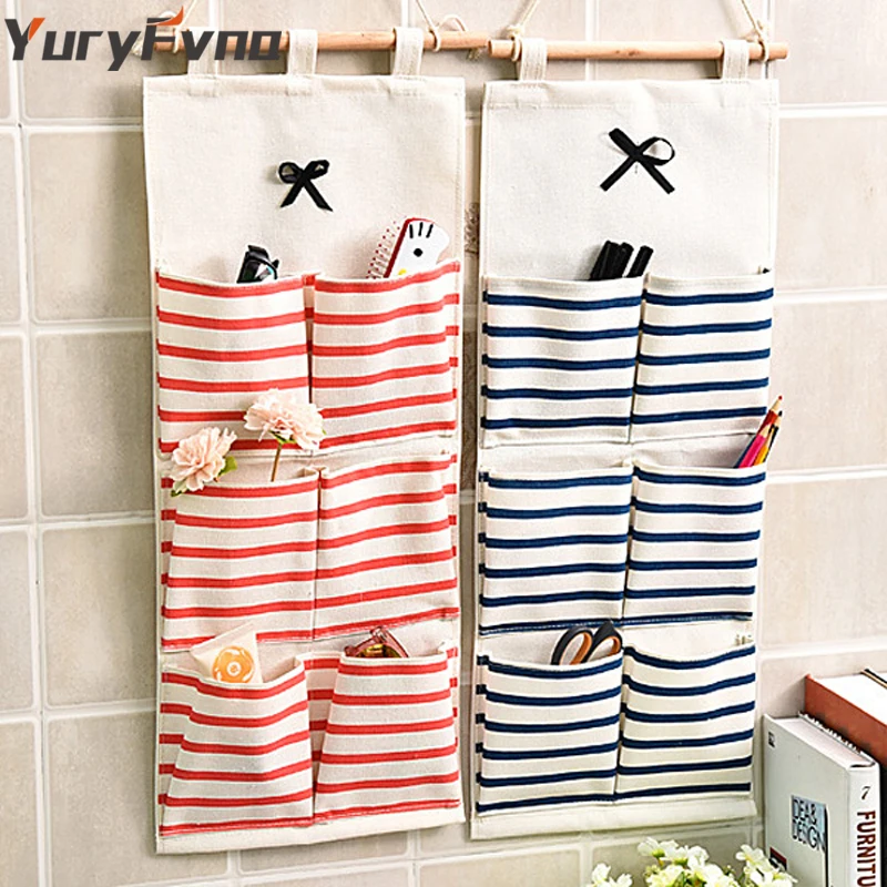 YuryFvna Wall Hanging Bag Linen Cotton Fabric Kitchen Storage Case Closet Home Organizer Gadget Holder | Дом и сад