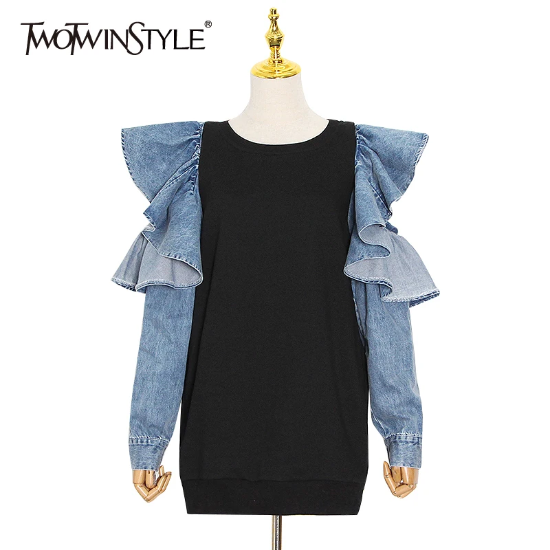 TWOTWINSTYLE Повседневный свитер с открытыми плечами для женщин круглым вырезом