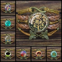 tree of life bracelet for him or her brown leather bangle glass cabochon woven multilayer bracelets lucky jewelry