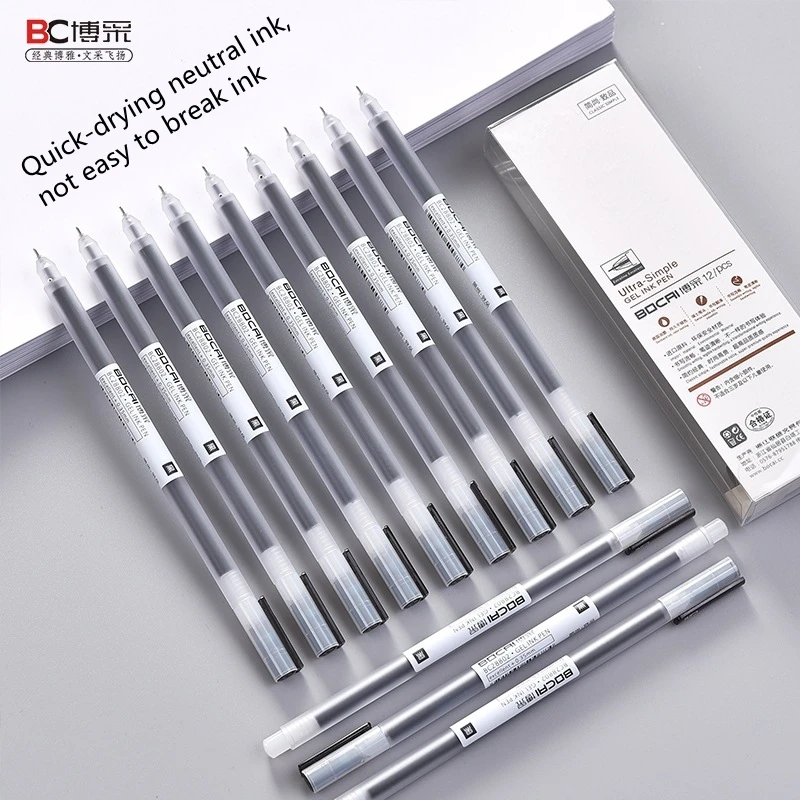 

Water-based gel pen, 12 pcs / set 0.5mm styles, black / red / blue ink pens, for school student stationery, office supplies