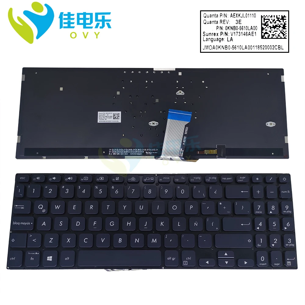 Retroiluminado para Asus Latina Teclado Vivobook S15 X512fa X512ub X512uf X512fb X512ua X512 dk Computadores Teclados Aexkj01110 la Luz