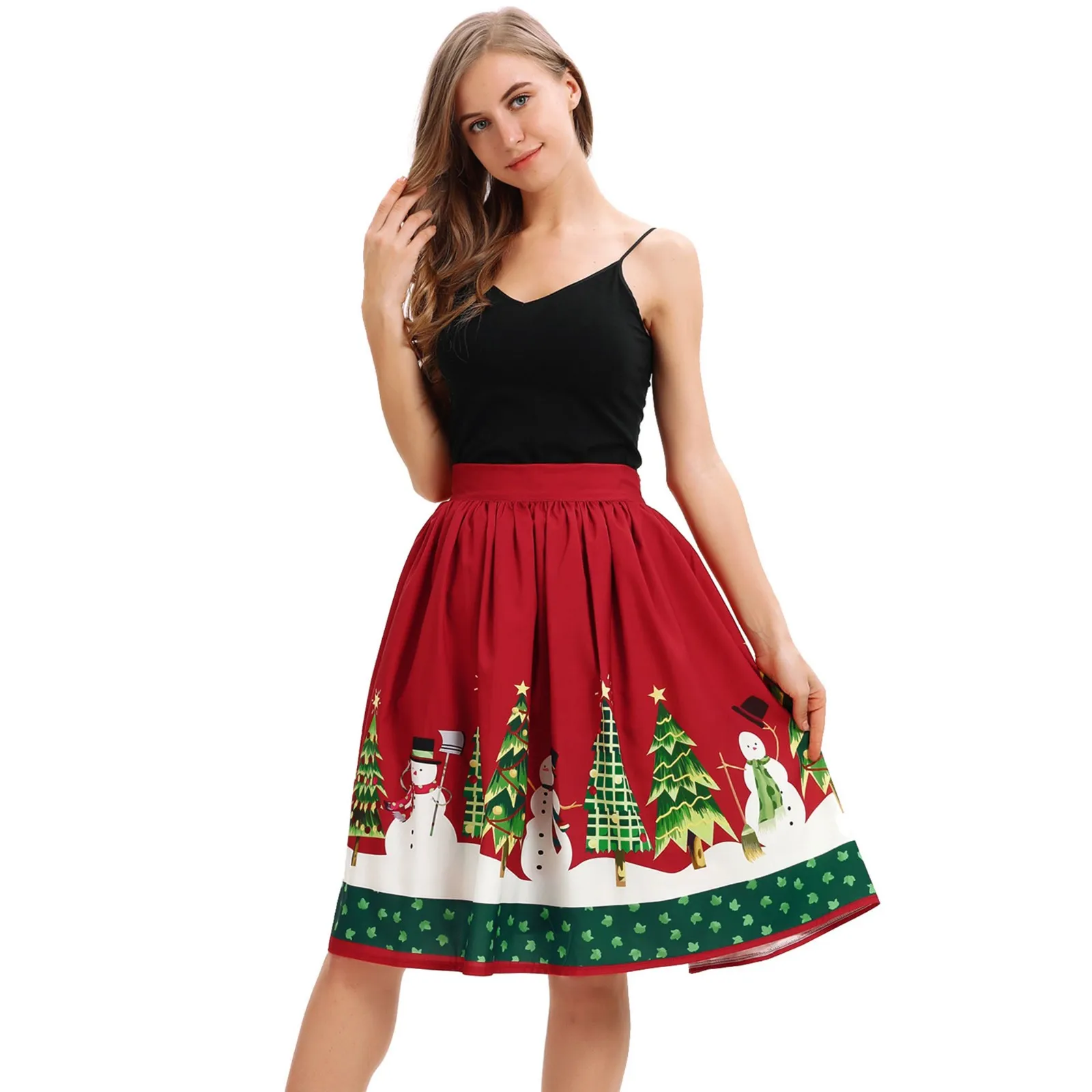 Женская юбка юбки faldas jupe femme shein saia Женская Повседневная Рождественская юбка-клеш с высокой талией, бальное платье для косплея