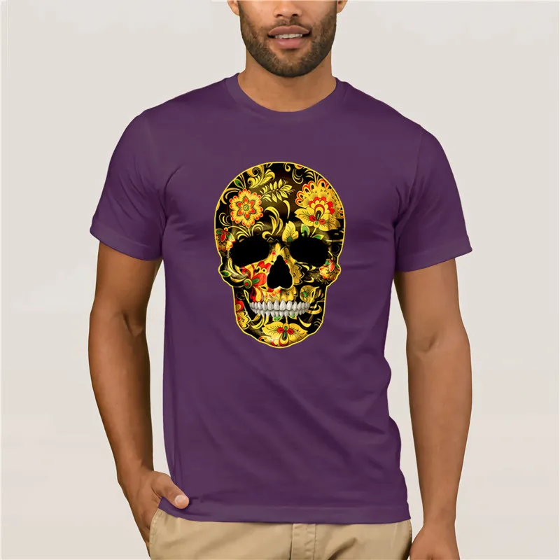 

casual o-neck loose summer T shirt for men Flower Skull Candy Day Of The Dead Sugar Skull Gothic Mens Cool t shirt