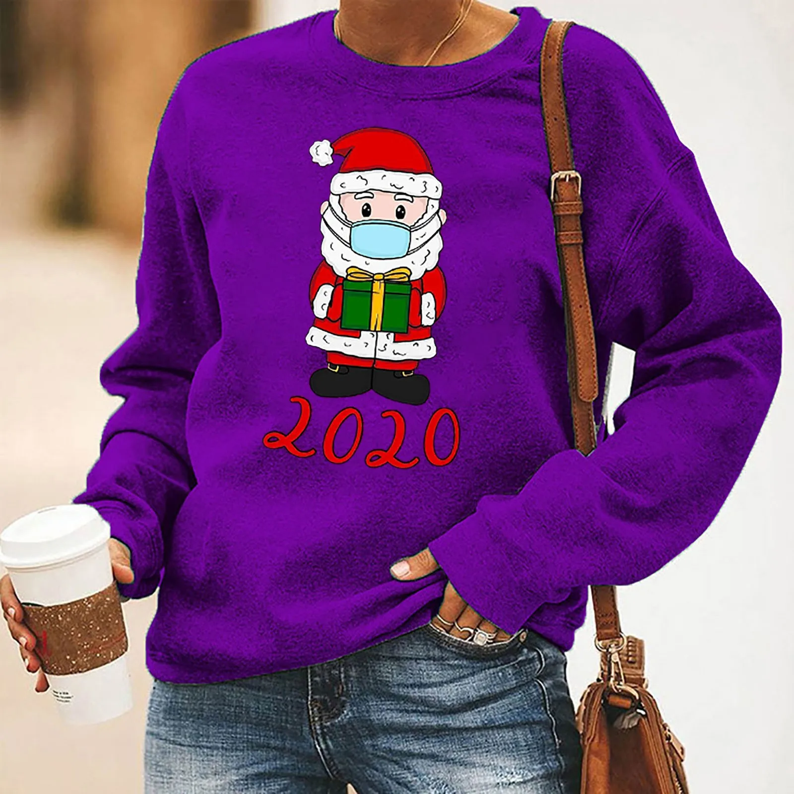 Женские топы 2020 Рождественская Толстовка с длинными рукавами и изображением