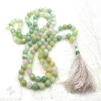 6mm 108 light green striped agate gemstone mala necklace sutra meditation pray cuff wrist monk unisex multicolor natural