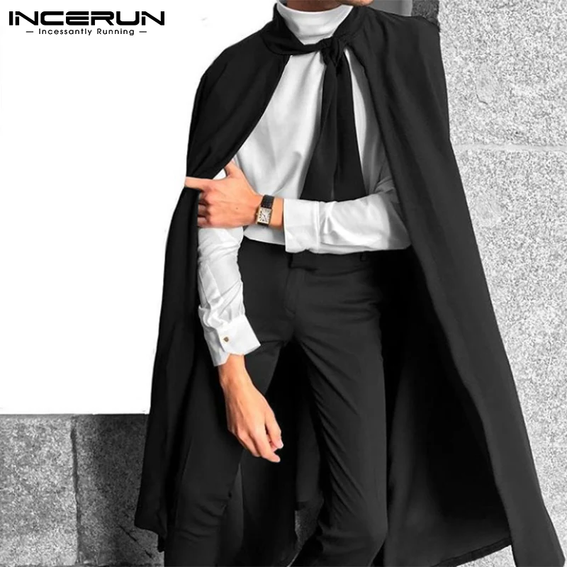 

Модная мужская накидка, пальто, свободная уличная одежда на шнуровке, пончо, Повседневная накидка, однотонный флисовый мужской длинный Трен...