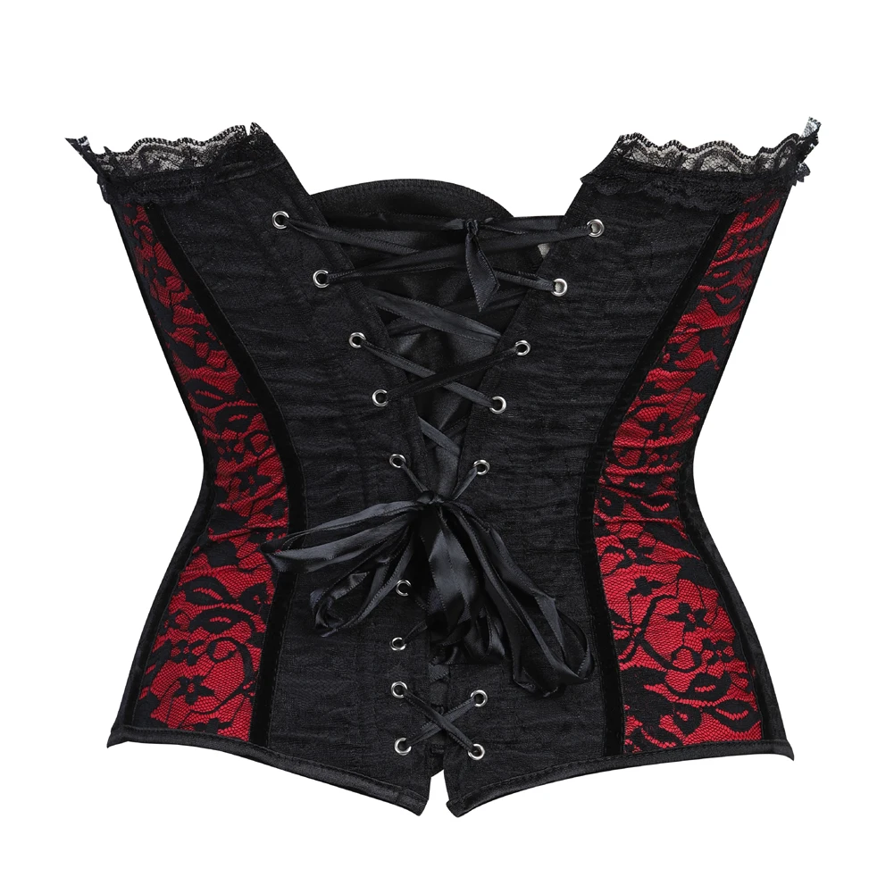 Женский корсет элегантный черный красный в восточном стиле кружевной топ