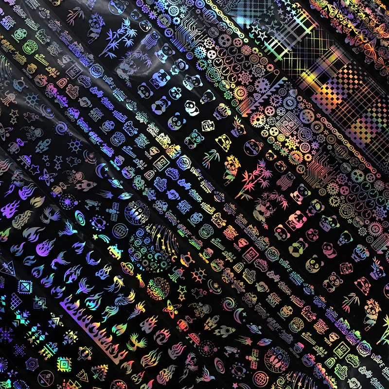 1 рулон Голографическая фольга для ногтей пламя Одуванчик панда бамбук Holo дизайн