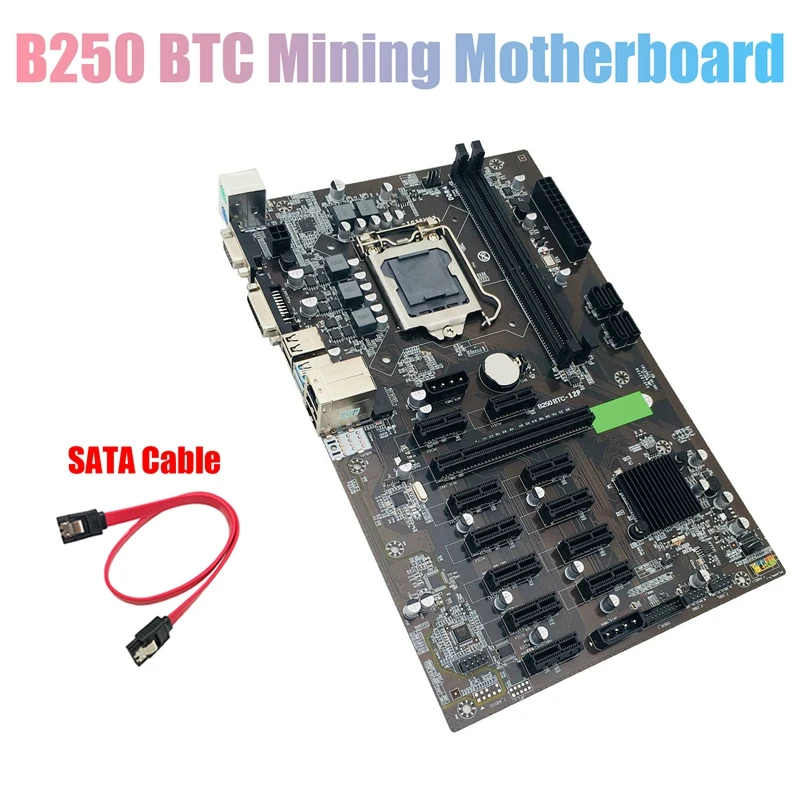 

B250 BTC Mining Motherboard with SATA Cable 12XGraphics Card Slot LGA 1151 DDR4 SATA3.0 USB3.0 Low Power for BTC Miner