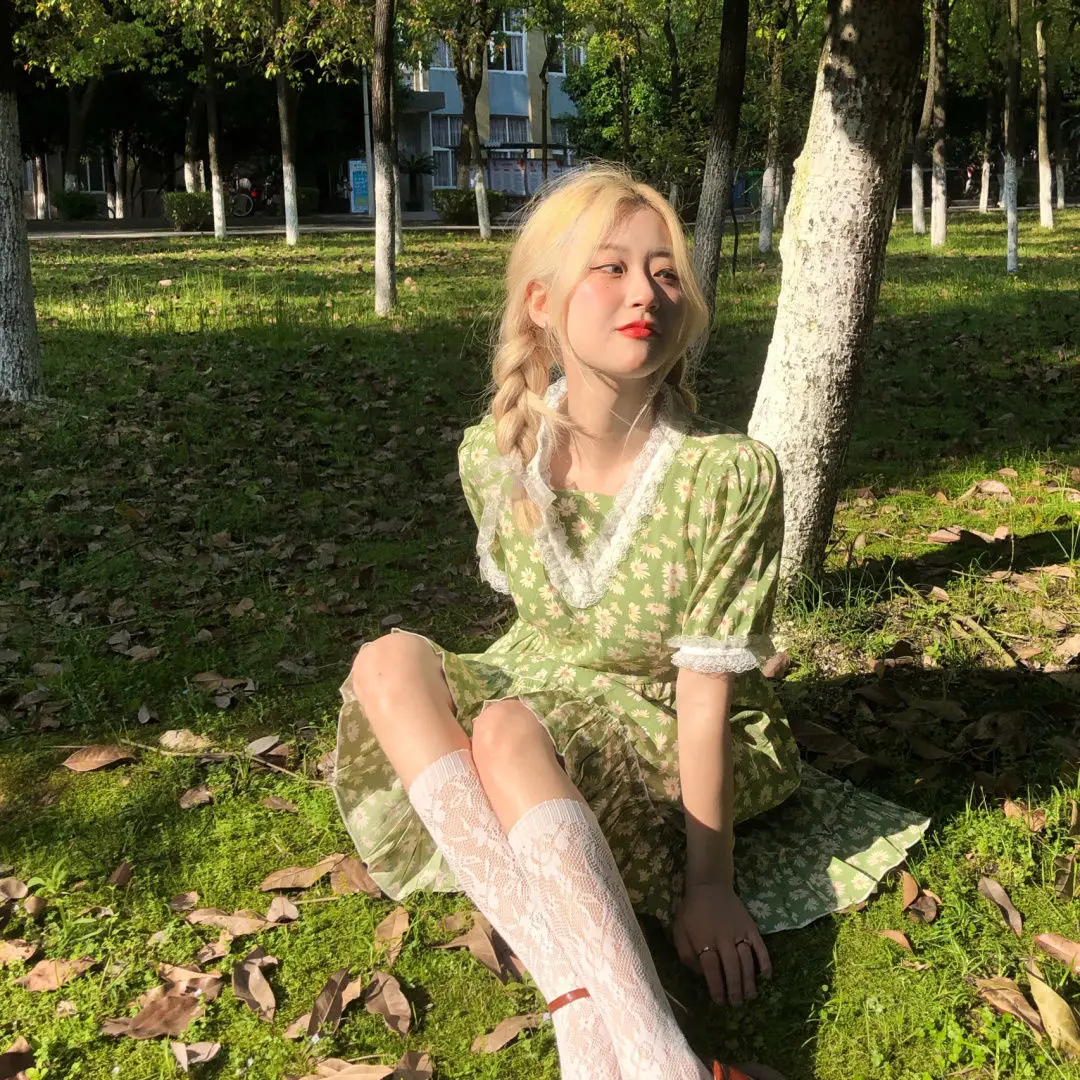 

2021 little fresh first love sweet little Daisy dress women's 2021 summer new print slim and versatile A-line skirt