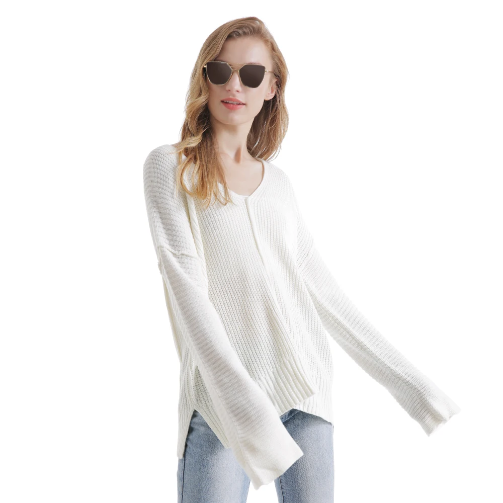 New Casual Knitted Sweater Women V Neck Long Sleeve Pullovers Loose Coat Autumn Winter Women'S Knit Oversize Top Female | Женская