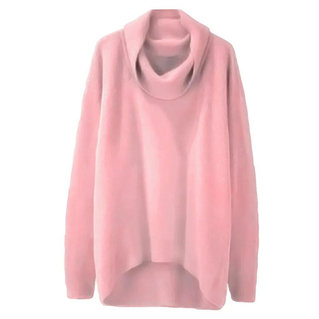 

Home&Nest Turtleneck Sweater Women Elegant High Collar Irregular Hem Long Sleeve Pullover Loose Thick Knitted Brief Sweaters