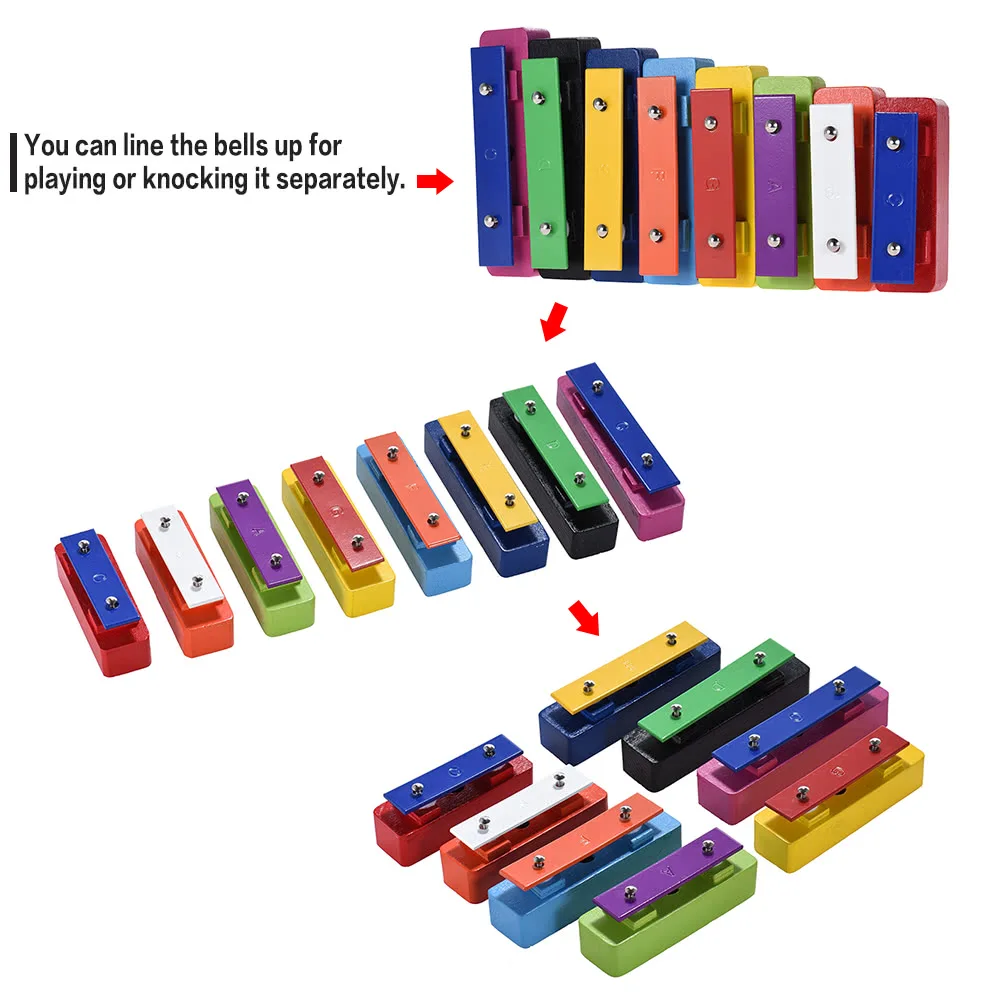 Colorful 8 Note Glockenspiel Resonator Bells Set Percussion Musical Educational Teaching Instrument Toy |