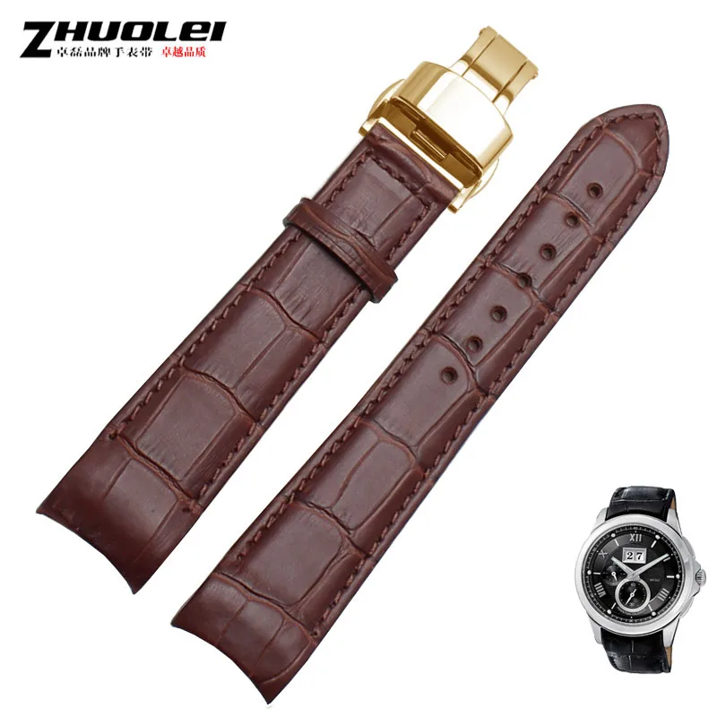 brownx gold clasp Изогнутый конец мужские ремешки для часов для BL9002-37 05A BT0001-12E 01A Брендовые Часы из натуральной кожи с пряжкой бабочки 20 21 22 мм - Цвет ремешка: brownx gold clasp