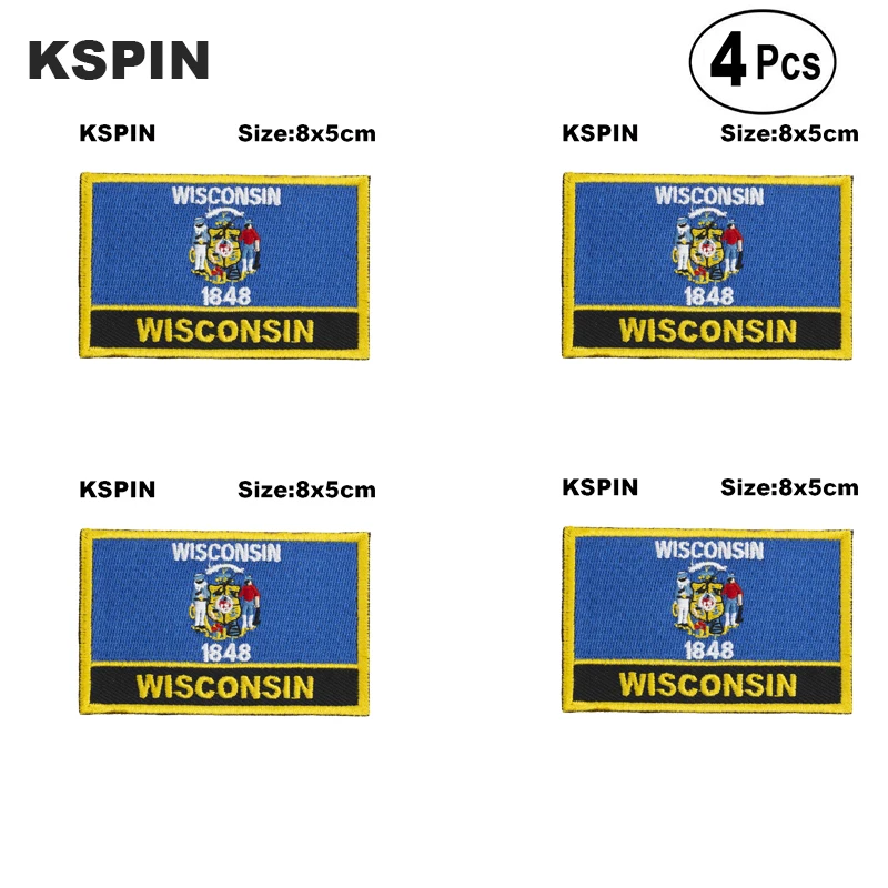 

U.S.A Wisconsin Rectangular Shape Flag Iron on Saw on Patches Embroidered Flag Patches National Flag Patches for Clothing