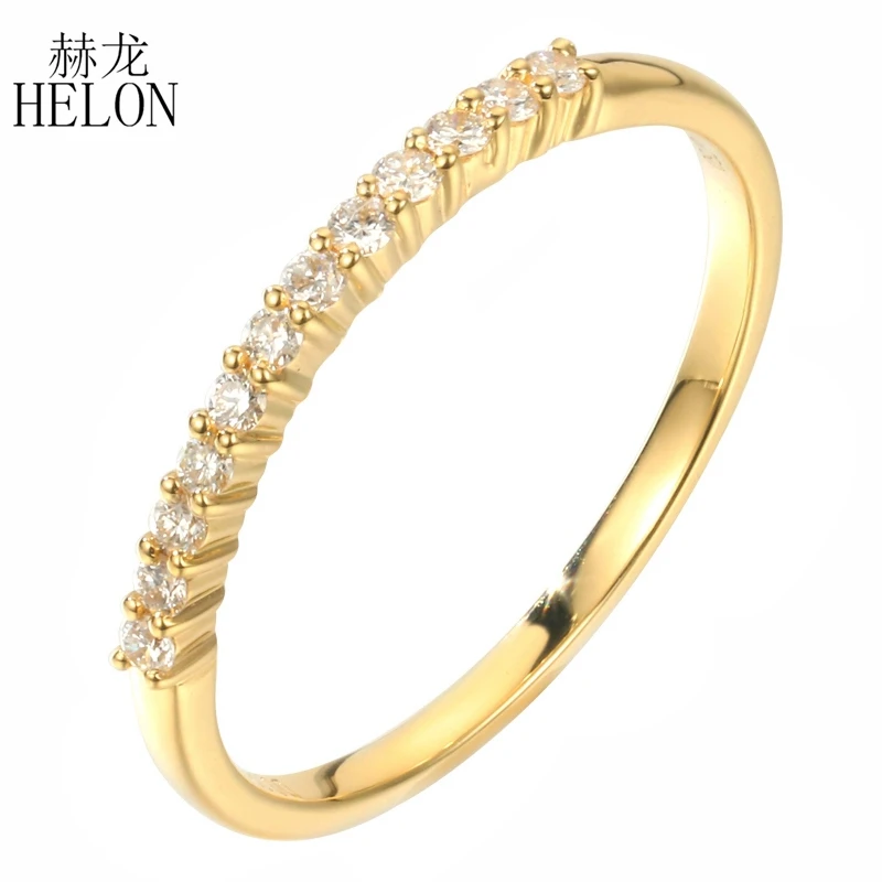 

HELON Real 14k Yellow Gold AU585 Round SI/H 0.12ct Genuine Natural Diamond Engagement Wedding Ring Women Party Fine Jewelry Gift