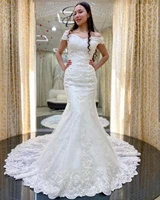 vintage wedding dress mermaid off shoulder court train lace appliques scoop 2021 charming custom made fishtail sexy vestidos de