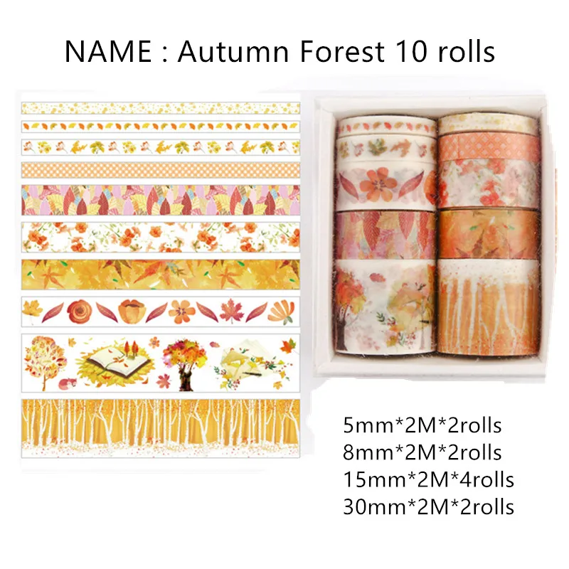 

10 rolls Kawaii FALL Forest GOLD Washi tape Scrapbooking masking tapes for DIY stationary gift decor school stationary supplies