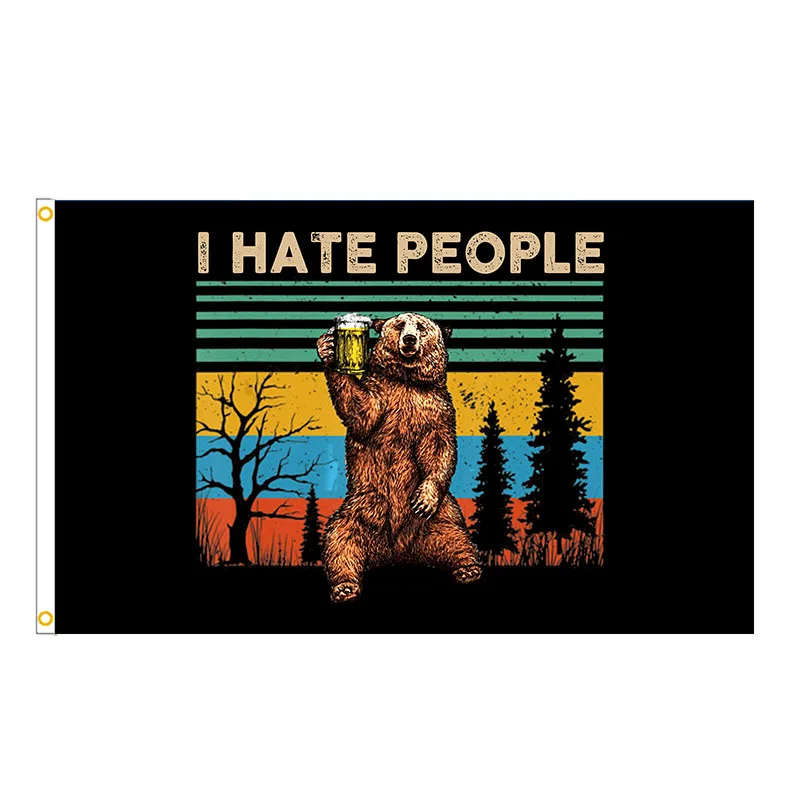 

3x5ft I HATE PEOPLE Flag Cartoon Animal Bear Polyester Banner