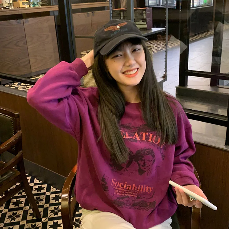 

2020 Korean styleWomen Printed Chic Harajuku women's tops clothes Cool Oversized Hoodies Streetwear Loose Casual Pullover