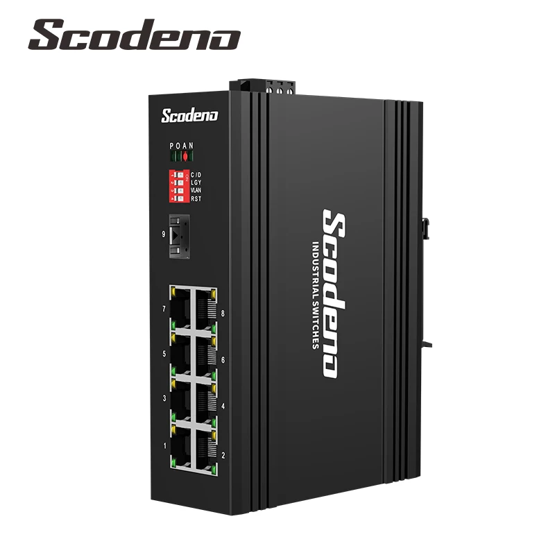 Scodeno промышленный гигабитный коммутатор PoE + 8 гигабитных портов rj45port 1 слот SFP