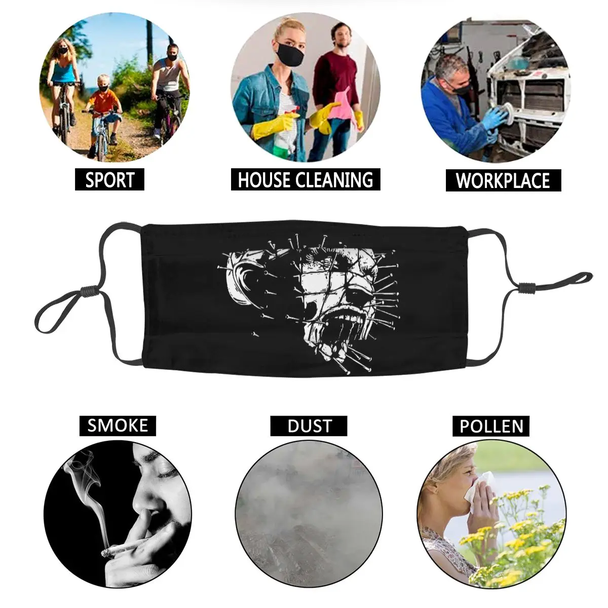 

Hellraiser Pinhead Horror Reusable Mouth Face Mask Anti Haze Dust Protection Cover Respirator