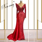 Роскошные красные платья с бисером в стиле знаменитостей, вечернее платье с рукавом-крылышком в Дубае, женские платья на средний восток для выпускного вечера, свадебные платья на заказ