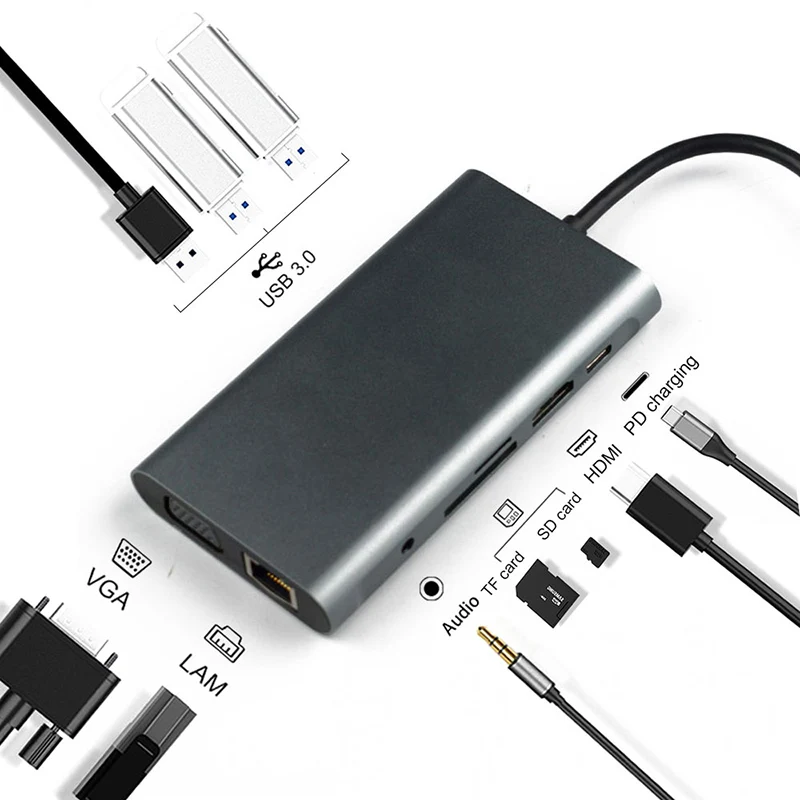 USB C концентратор док-станция для ноутбука type адаптер с 3 5 мм аудио портом Windows