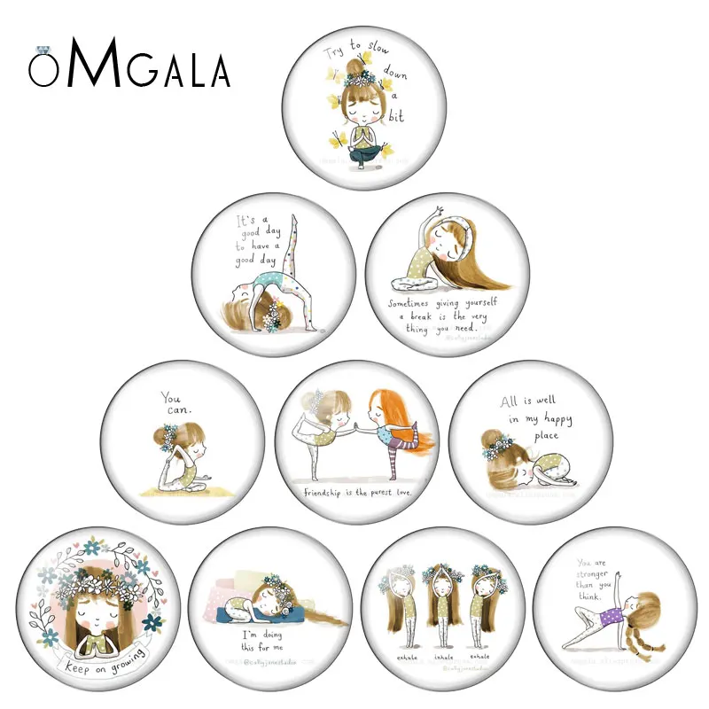 Йога девочка мультфильм мотивационные цитаты стекло Кнопка ювелирные изделия DIY