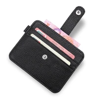 simple snap button style top layer cow leather slim cash slot card holder