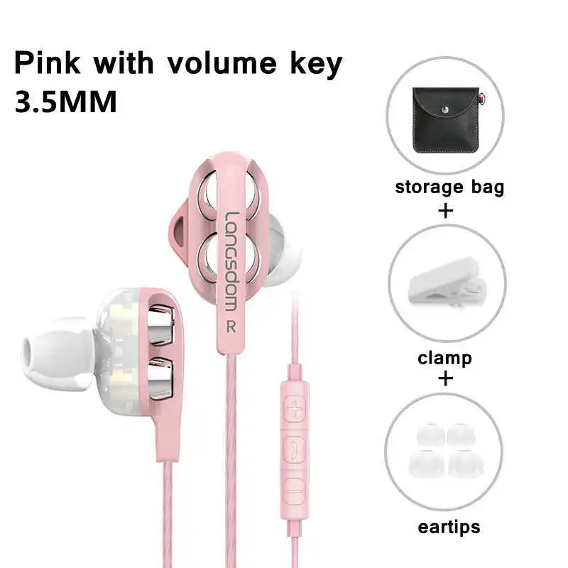 Pink with volume Бренд Langsdom D4C наушники проводные Hifi наушники вкладыши для телефона Xiaomi huawei meizu type c Ушные телефоны - Цвет: Pink with volume