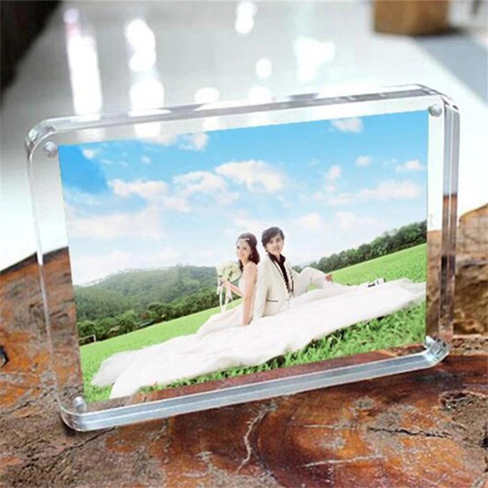 

1 Christmas Gift Set Acrylic Magnet Photo Four Corners Arc Design Creative Crystal Picture Frame Bedroom Deck Decor