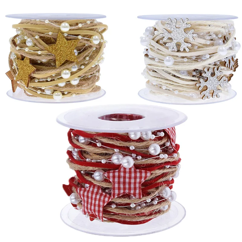 

5 м, рождественские украшения, лента, снежинка, бусины, цепочка, лента, Рождественское украшение для дома, «сделай сам», Подарочная коробка, у...