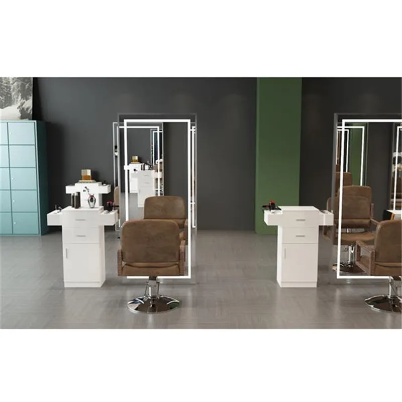 

Barbershop Salon Wood Storage Station Cabinet with Lock 2 Drawers 1 Door 6 Hair Dryers Rack White/Black[US-Stock]