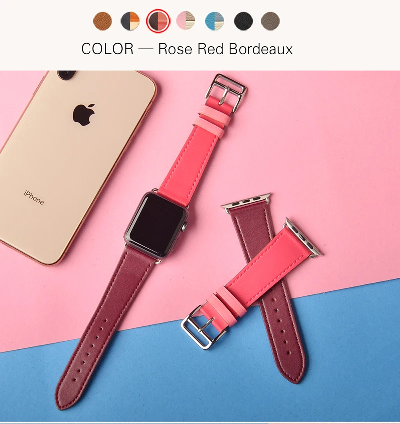 Kebitt кожаные мужские и женские одноканальные ремешки для Apple Watch серии 5 4 1 2 3 три цвета iwatch двойной ремешок 38 40 мм 42 44 мм