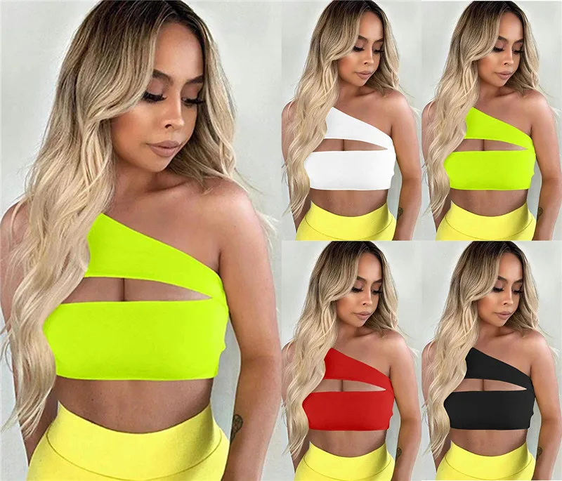 

Women Sexy One Shoulder Sleeveless Bra Tank Vest Summer Outerwear Ladies Hollow Bralet Vest Tank Bodycon Club Crop tops