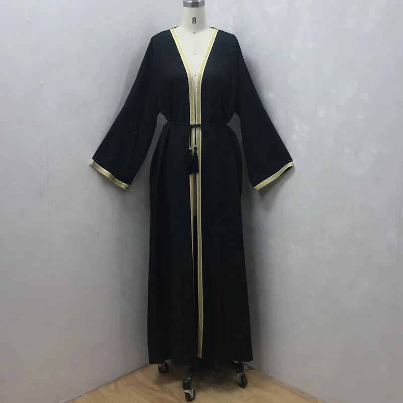 

Golden Ribbon Cardigan Robe Kimono Dubai Turkey Kaftan Muslim Cardigan Robe Women's Casual Robe Ladies Robe Islamic Clothing