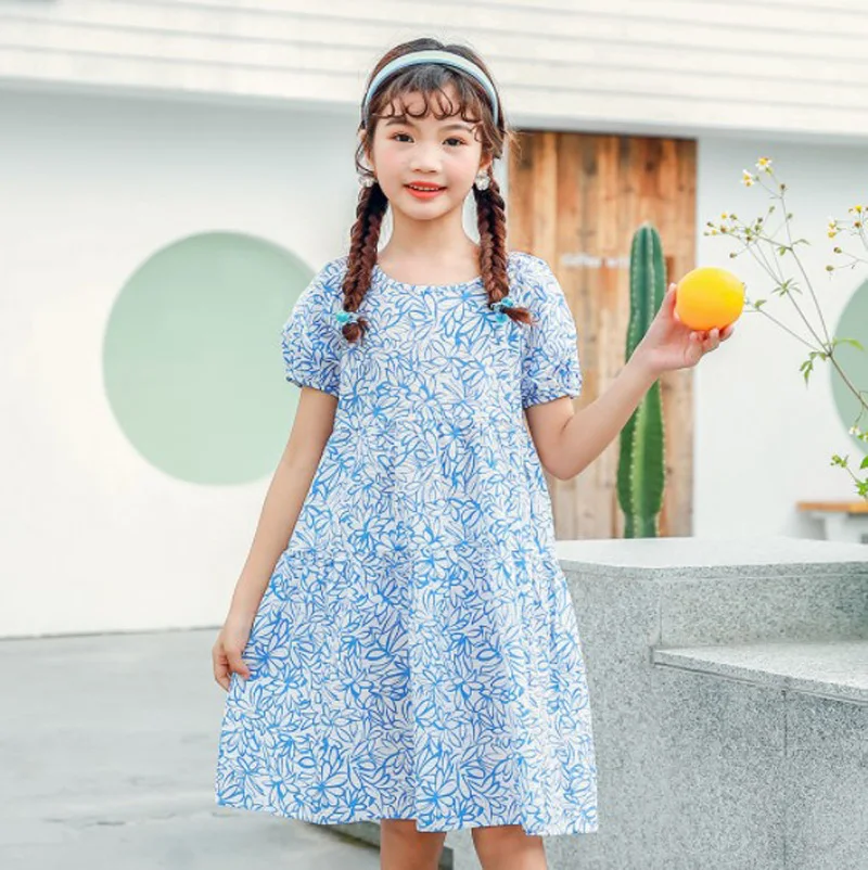 

Cultiseed Girls Summer Floral Print Puff Sleeve Princess Party Dresses Clothing Children Kids Korean Cute Sweet Casual Gowns