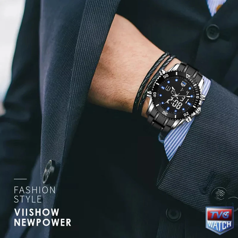 Часы наручные TVG мужские спортивные водонепроницаемые кварцевые с двойным