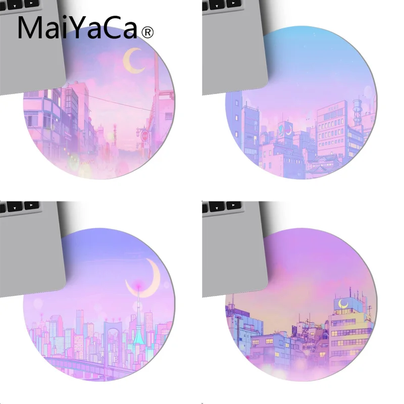 Розовый Аниме Луна Пейзаж эстетика Искусство Коврик для мыши игровой коврик