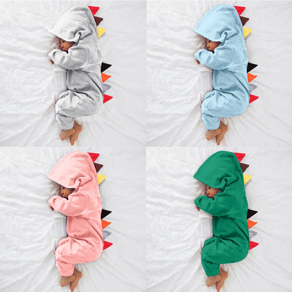 Хлопковый комбинезон с капюшоном и 3d рисунком динозавра Одежда для