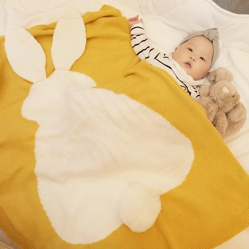 

Baby Blankets Knitted Cute 3D Rabbit Newborn Bebe Swaddle Wrap Blanket Spring Summer Children Stroller Bedding Linen Cover Quilt