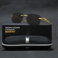 nieepa fashion rimless square sunglasses women men luxury brand designer popular travel driving metal leopard head sun glasses