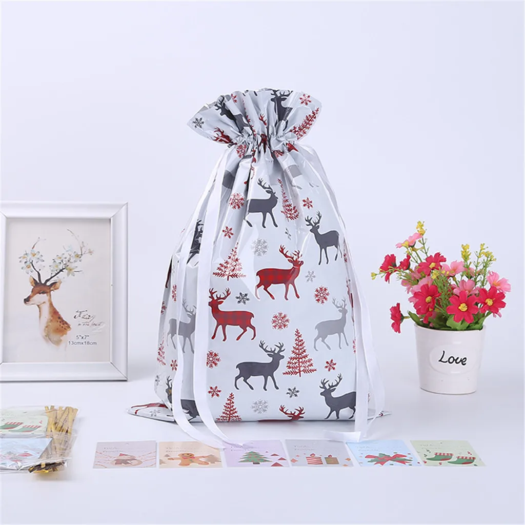 

Christmas Drawstring Gift Red Santa Elk Bags Party Present Wrap Candy Storage Bag High Quality Durable Home Accessories