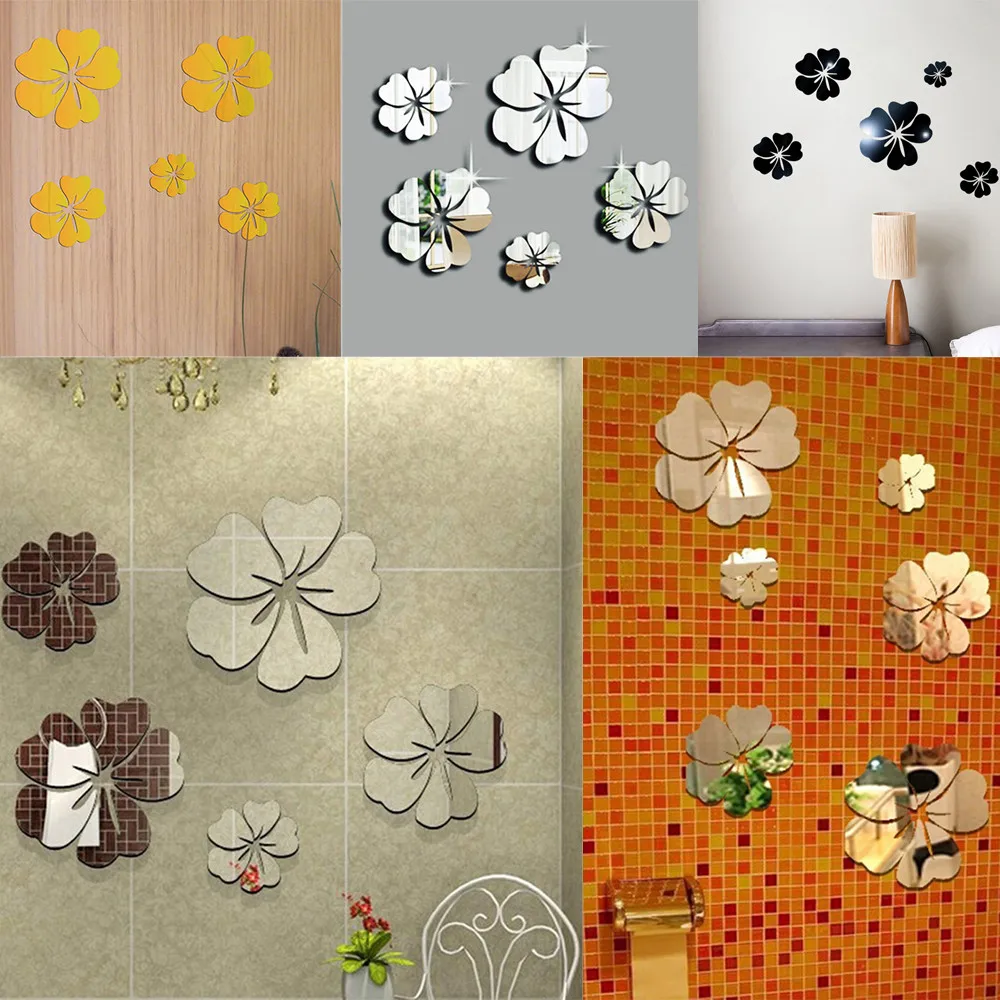 3D зеркало цветочный DIY Искусство Съемные Стенки Стикеры акриловые фрески