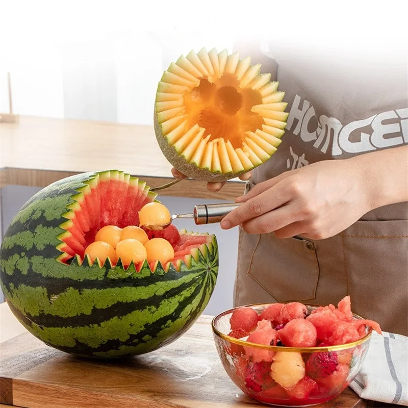 

2 In1 Fruit Platter Carving Knife Dig Baller Ice Cream Spoon DIY 304 Stainless Steel Vegetable Fruit Tools Kitchen Accessories