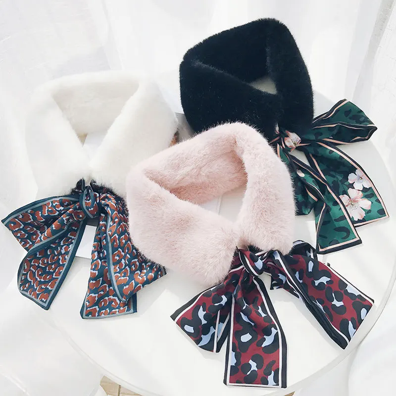 

INS Autumn Winter Scarft Faux Rex Rabbit Fur Short Fur Collar Elegent Sweet Chiffon Scarft